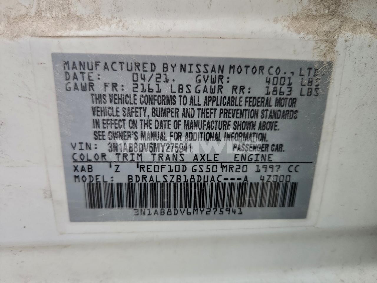 Photo 12 of 2021 NISSAN SENTRA SR (VIN 3N1AB8DV6MY275941)