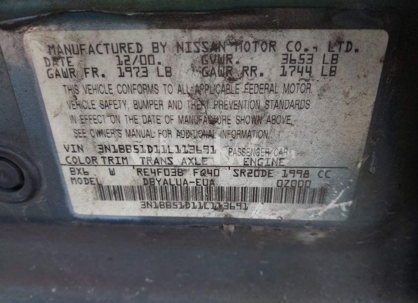 Photo 9 of 2001 Nissan Sentra SE (VIN 3N1BB51D11L113691)