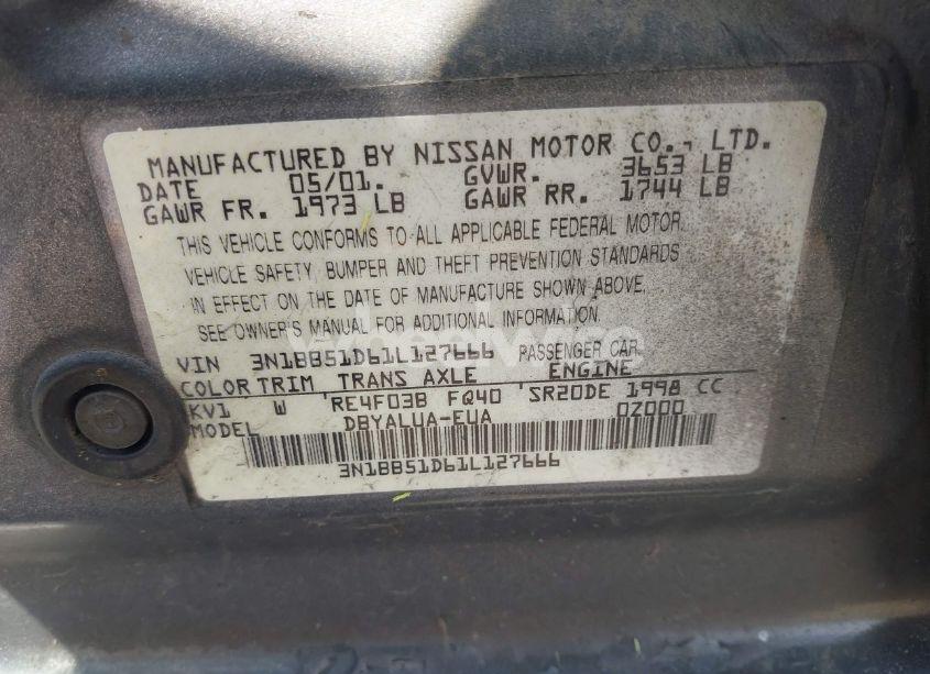 Photo 9 of 2001 Nissan Sentra SE (VIN 3N1BB51D61L127666)
