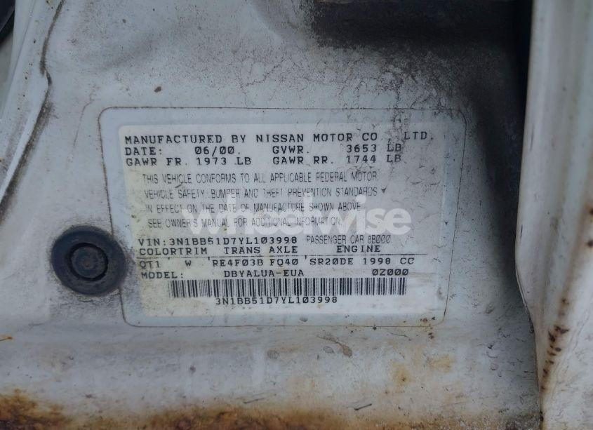 Photo 9 of 2000 Nissan Sentra SE (VIN 3N1BB51D7YL103998)