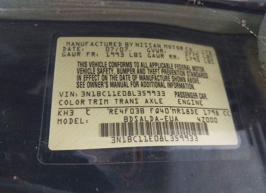 Photo 9 of 2008 Nissan Versa 1.8S (VIN 3N1BC11E08L359933)