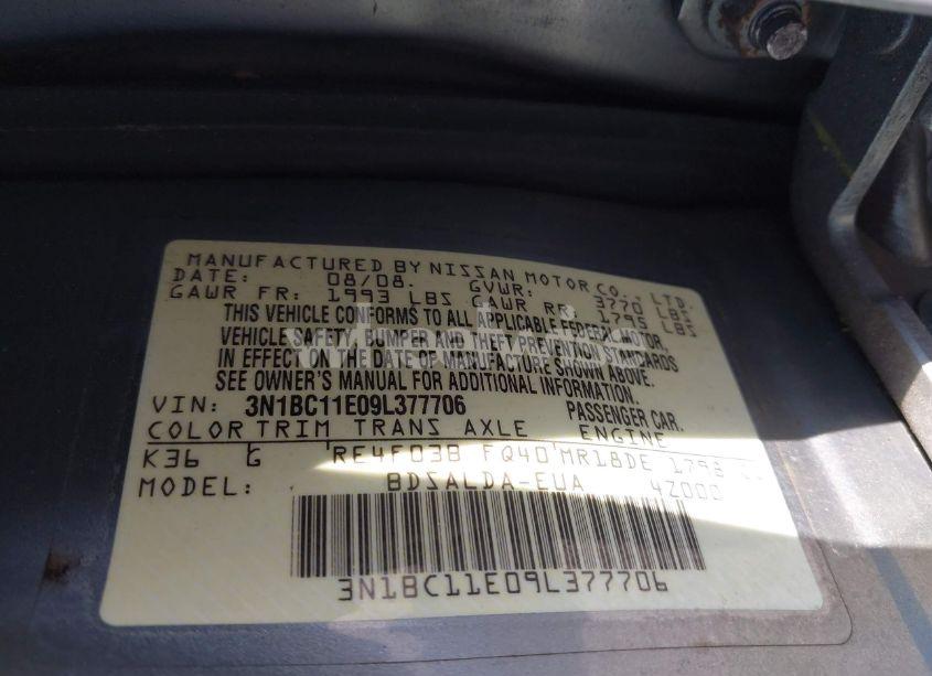 Photo 9 of 2009 Nissan Versa 1.8S (VIN 3N1BC11E09L377706)