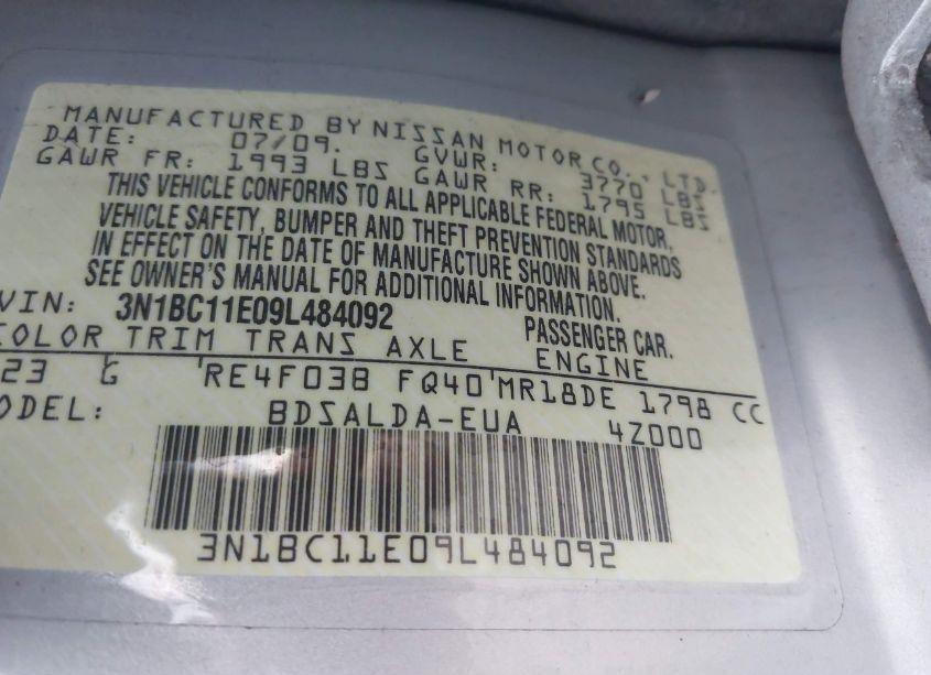 Photo 9 of 2009 Nissan Versa 1.8S (VIN 3N1BC11E09L484092)