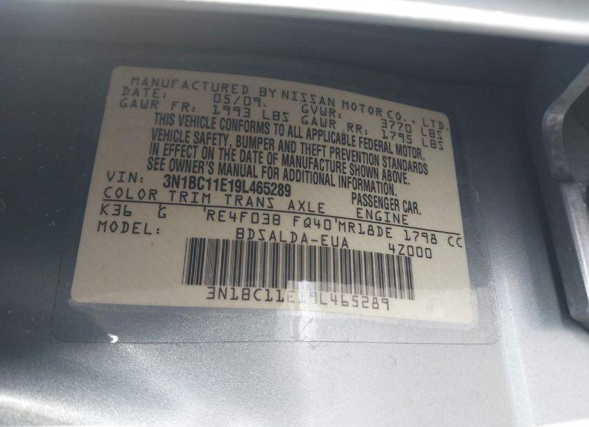 Photo 9 of 2009 Nissan Versa 1.8S (VIN 3N1BC11E19L465289)