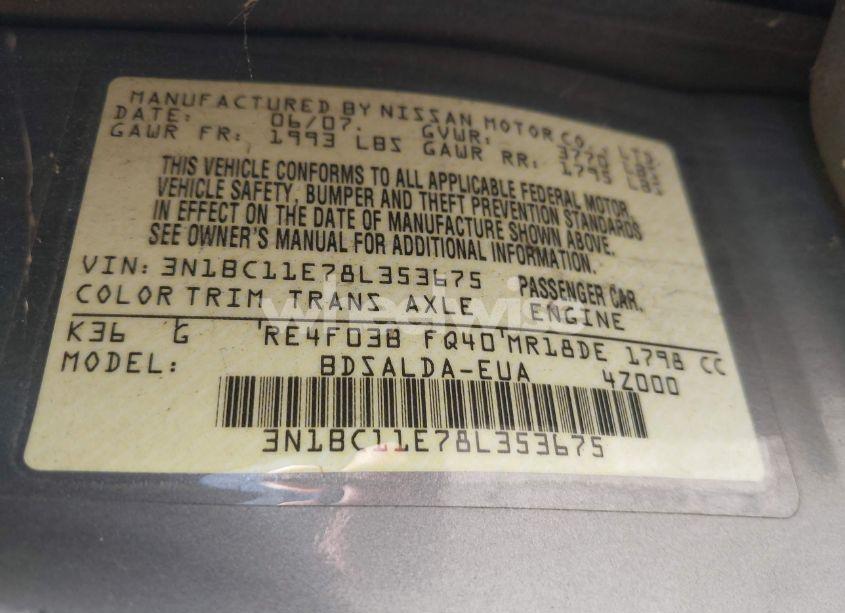 Photo 9 of 2008 Nissan Versa 1.8S (VIN 3N1BC11E78L353675)