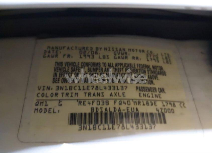 Photo 9 of 2008 Nissan Versa 1.8S (VIN 3N1BC11E78L433137)