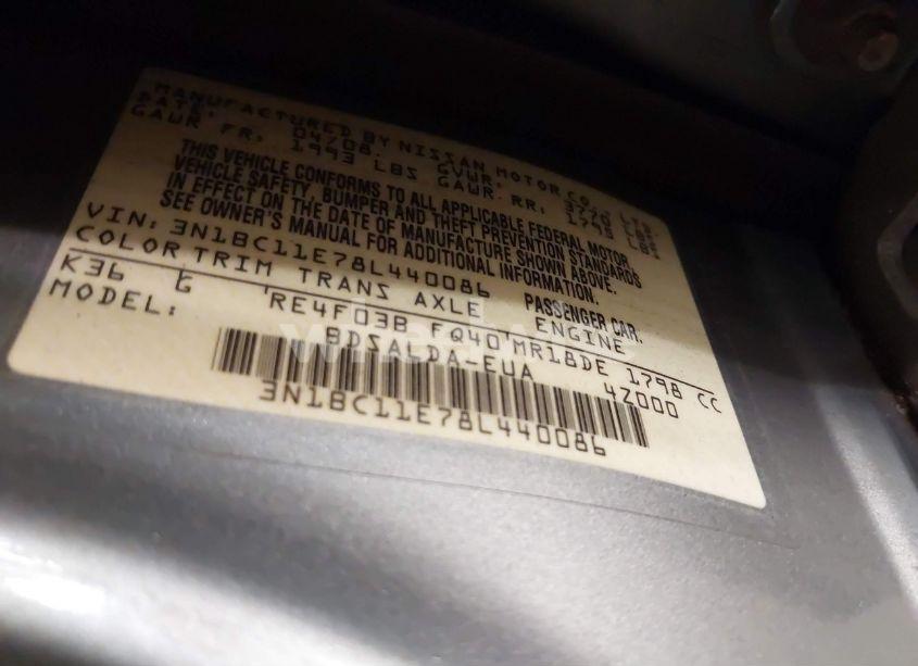 Photo 9 of 2008 Nissan Versa 1.8S (VIN 3N1BC11E78L440086)