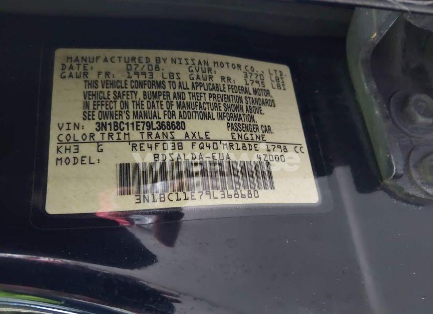 Photo 9 of 2009 Nissan Versa 1.8S (VIN 3N1BC11E79L368680)