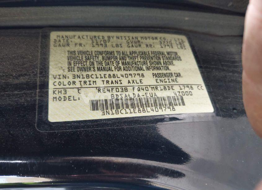 Photo 9 of 2008 Nissan Versa 1.8S (VIN 3N1BC11E88L409798)