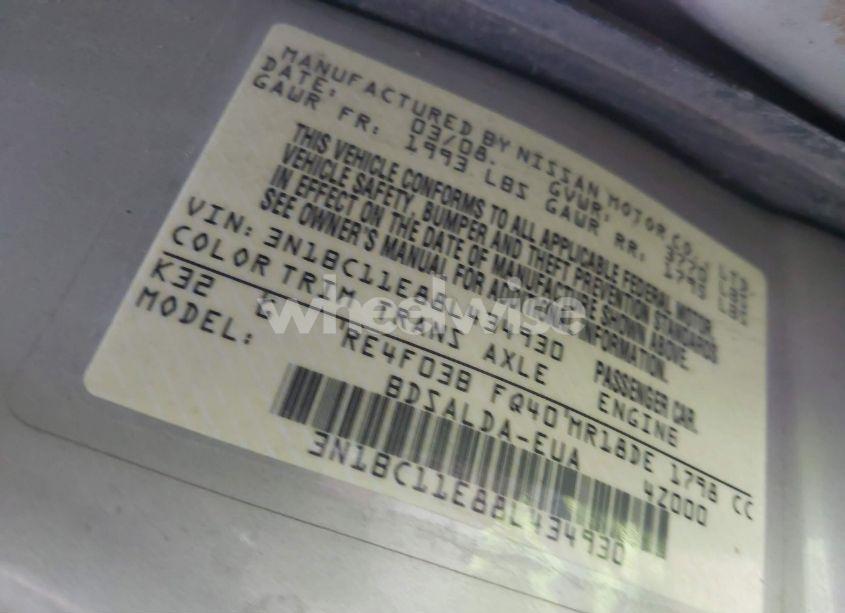 Photo 9 of 2008 Nissan Versa 1.8S (VIN 3N1BC11E88L434930)