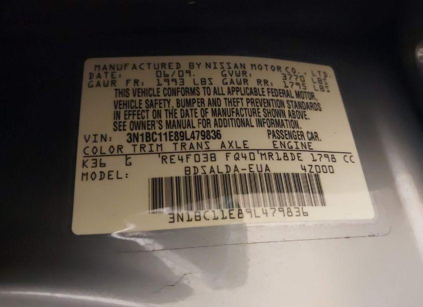 Photo 9 of 2009 Nissan Versa 1.8S (VIN 3N1BC11E89L479836)