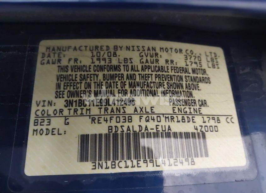 Photo 9 of 2009 Nissan Versa 1.8S (VIN 3N1BC11E99L412498)