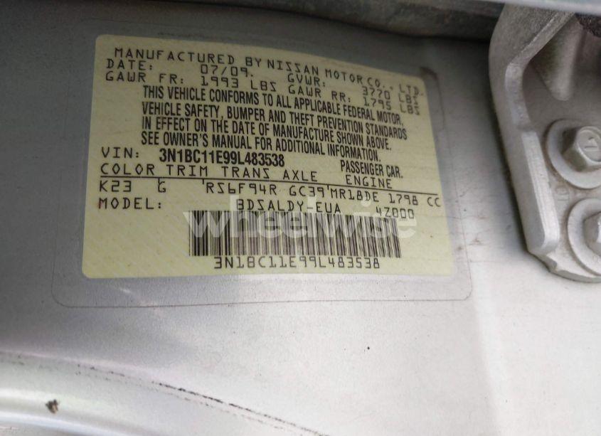 Photo 9 of 2009 Nissan Versa S/SL (VIN 3N1BC11E99L483538)