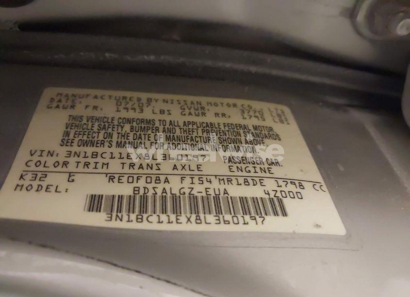 Photo 9 of 2008 Nissan Versa 1.8SL (VIN 3N1BC11EX8L360197)