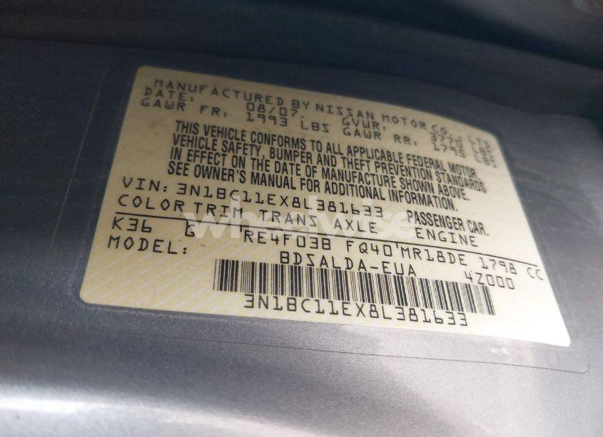 Photo 9 of 2008 Nissan Versa 1.8S (VIN 3N1BC11EX8L381633)