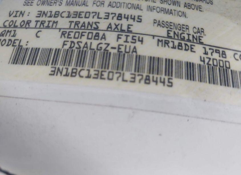 Photo 9 of 2007 Nissan Versa 1.8SL (VIN 3N1BC13E07L378445)