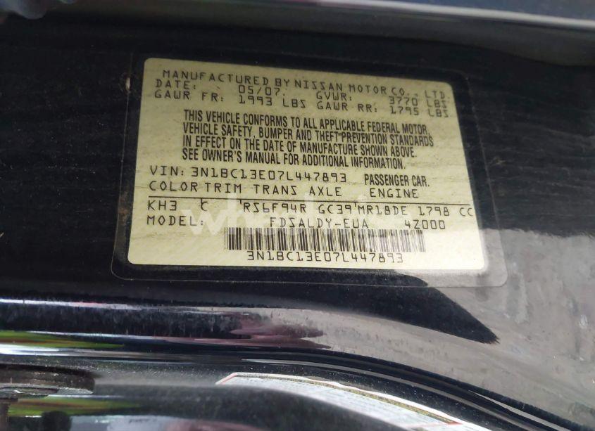 Photo 9 of 2007 Nissan Versa 1.8S (VIN 3N1BC13E07L447893)