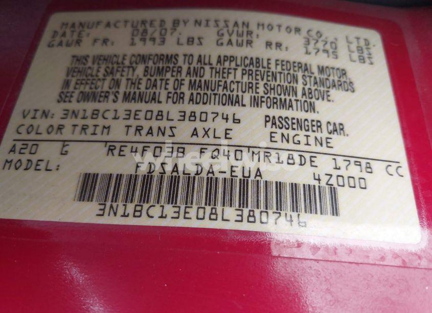 Photo 9 of 2008 Nissan Versa 1.8S (VIN 3N1BC13E08L380746)