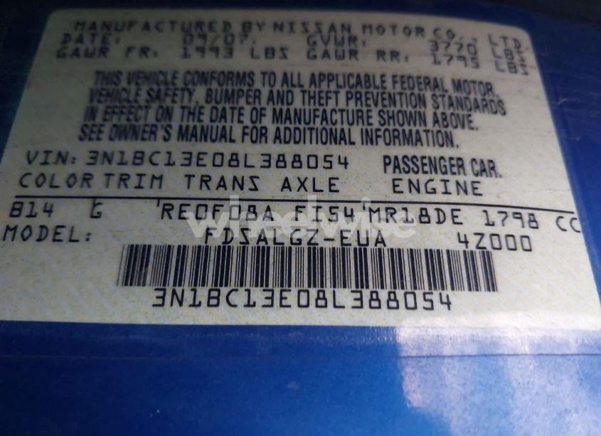 Photo 9 of 2008 Nissan Versa 1.8SL (VIN 3N1BC13E08L388054)