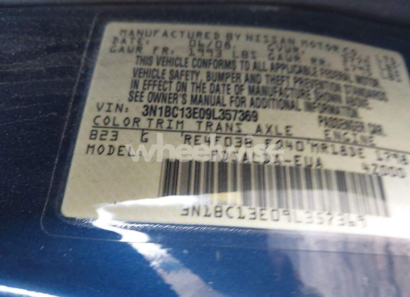 Photo 9 of 2009 Nissan Versa 1.8S (VIN 3N1BC13E09L357369)