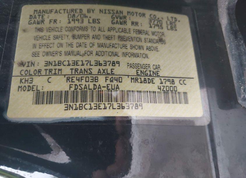 Photo 9 of 2007 Nissan Versa 1.8S (VIN 3N1BC13E17L363789)