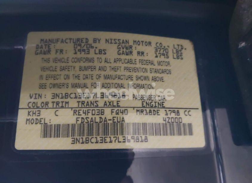 Photo 9 of 2007 Nissan Versa 1.8S (VIN 3N1BC13E17L369818)