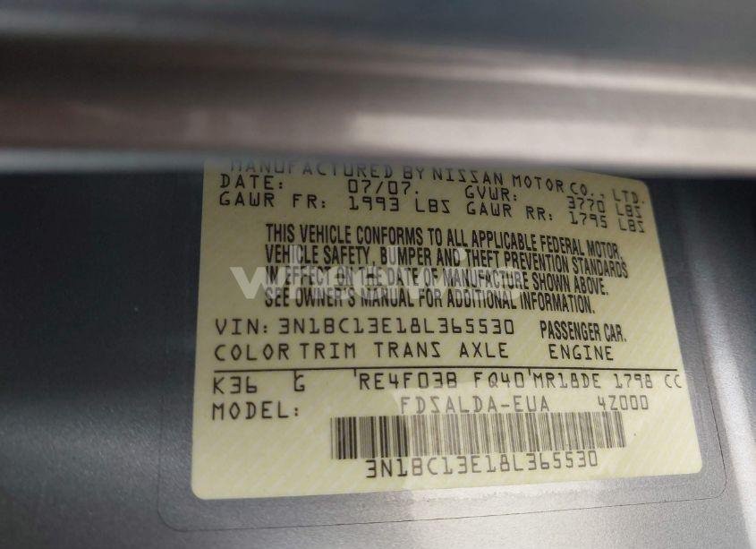 Photo 9 of 2008 Nissan Versa 1.8S (VIN 3N1BC13E18L365530)