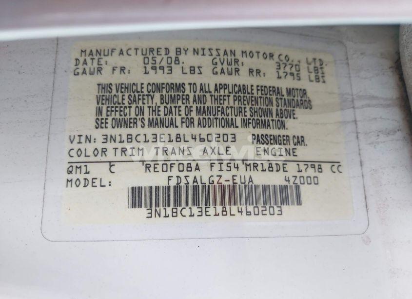 Photo 9 of 2008 Nissan Versa 1.8SL (VIN 3N1BC13E18L460203)