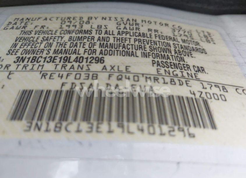 Photo 9 of 2009 Nissan Versa 1.8S (VIN 3N1BC13E19L401296)