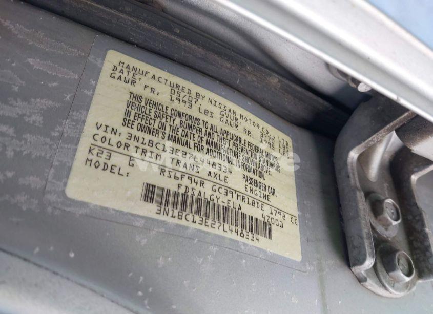 Photo 9 of 2007 Nissan Versa 1.8SL (VIN 3N1BC13E27L448334)