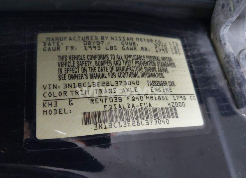 Photo 9 of 2008 Nissan Versa 1.8S (VIN 3N1BC13E28L373040)