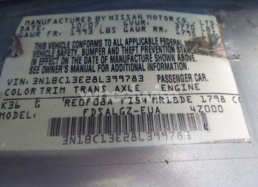 Photo 9 of 2008 Nissan Versa 1.8SL (VIN 3N1BC13E28L399783)