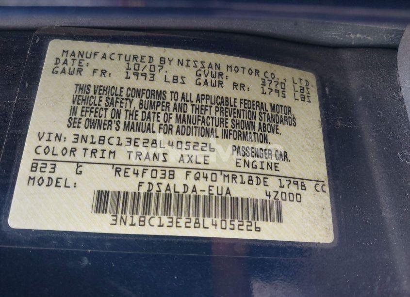 Photo 9 of 2008 Nissan Versa 1.8S (VIN 3N1BC13E28L405226)