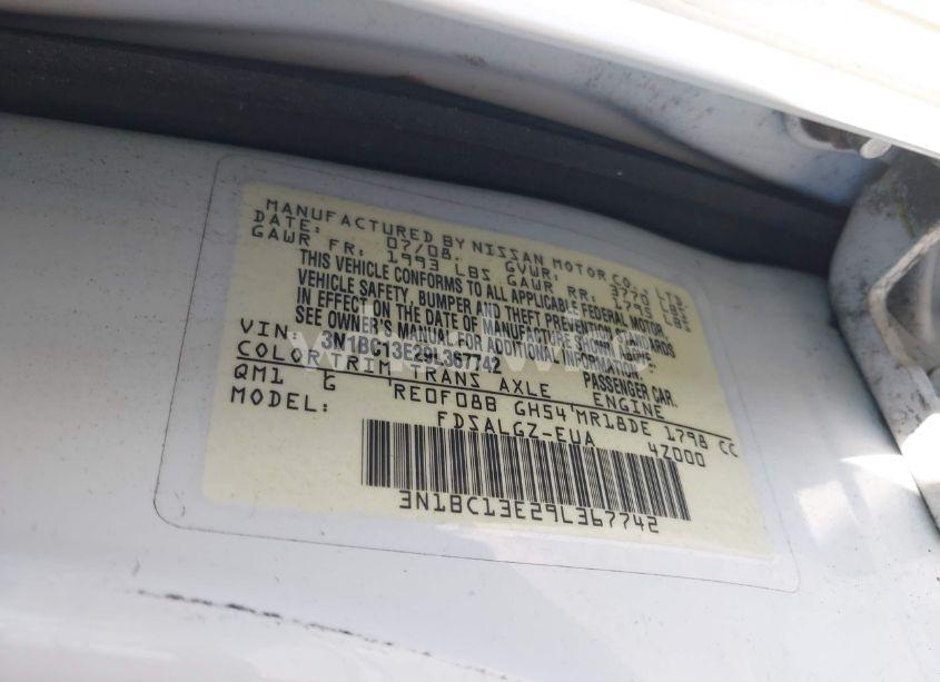 Photo 9 of 2009 Nissan Versa 1.8SL (VIN 3N1BC13E29L367742)