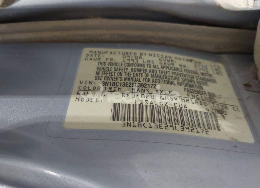 Photo 9 of 2009 Nissan Versa 1.8SL (VIN 3N1BC13E29L392172)