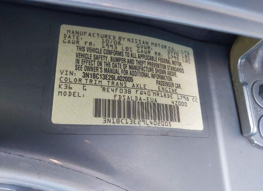Photo 9 of 2009 Nissan Versa 1.8S (VIN 3N1BC13E29L402005)
