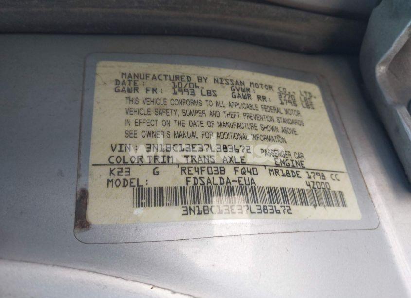 Photo 9 of 2007 Nissan Versa 1.8S (VIN 3N1BC13E37L383672)