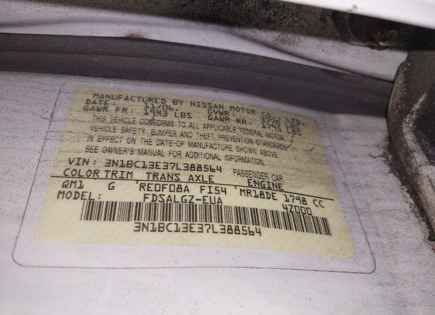 Photo 9 of 2007 Nissan Versa 1.8SL (VIN 3N1BC13E37L388564)