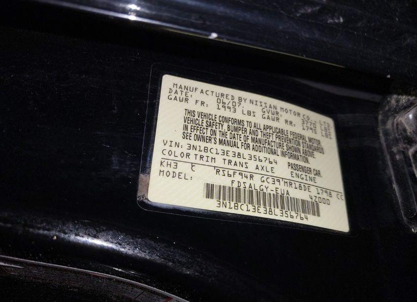 Photo 9 of 2008 Nissan Versa 1.8SL (VIN 3N1BC13E38L356764)