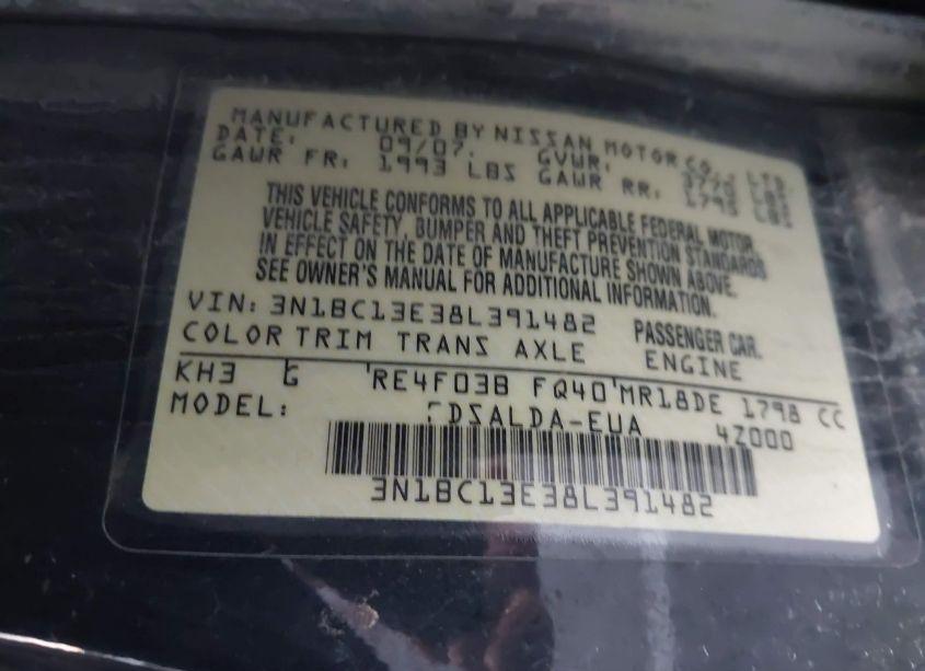 Photo 9 of 2008 Nissan Versa 1.8S (VIN 3N1BC13E38L391482)