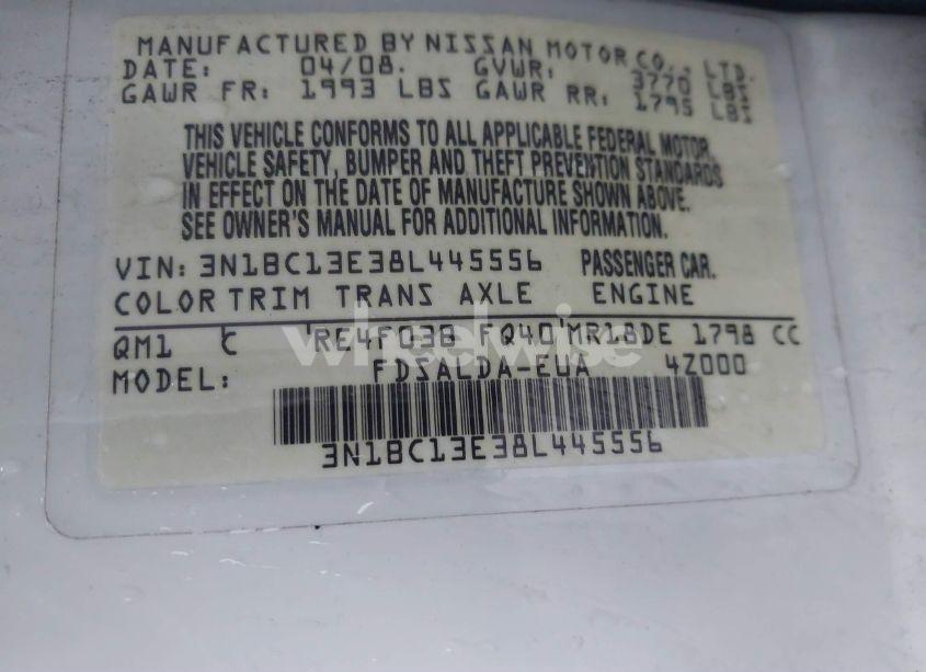 Photo 9 of 2008 Nissan Versa 1.8S (VIN 3N1BC13E38L445556)