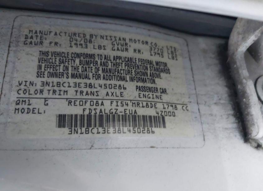 Photo 9 of 2008 Nissan Versa 1.8SL (VIN 3N1BC13E38L450286)