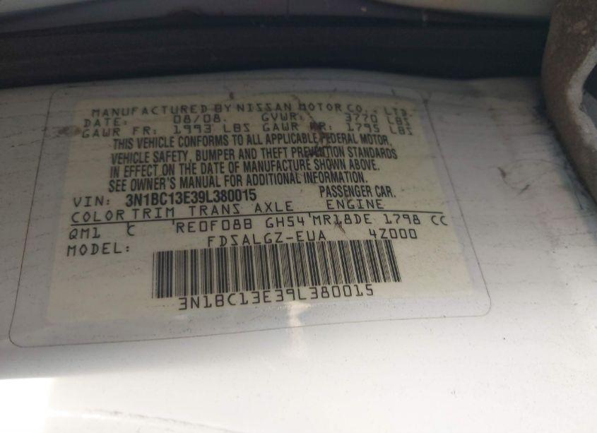 Photo 9 of 2009 Nissan Versa 1.8SL (VIN 3N1BC13E39L380015)