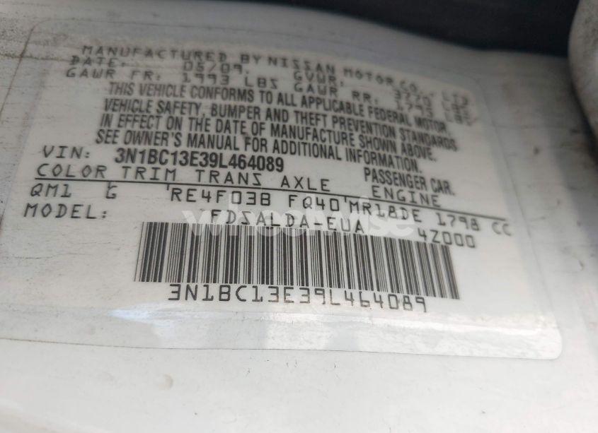 Photo 9 of 2009 Nissan Versa 1.8S (VIN 3N1BC13E39L464089)