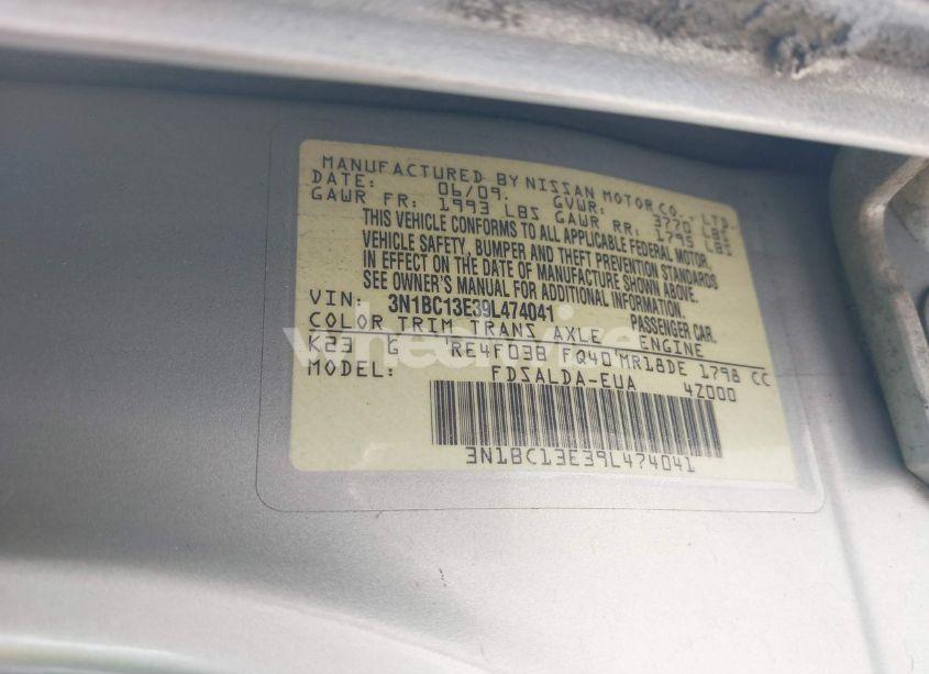 Photo 9 of 2009 Nissan Versa 1.8S (VIN 3N1BC13E39L474041)