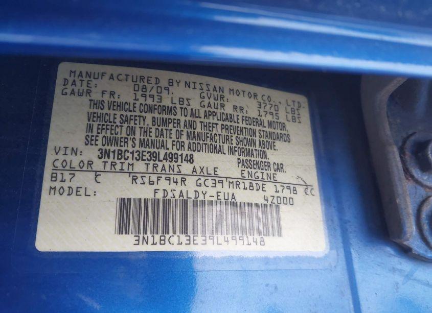 Photo 9 of 2009 Nissan Versa 1.8S (VIN 3N1BC13E39L499148)