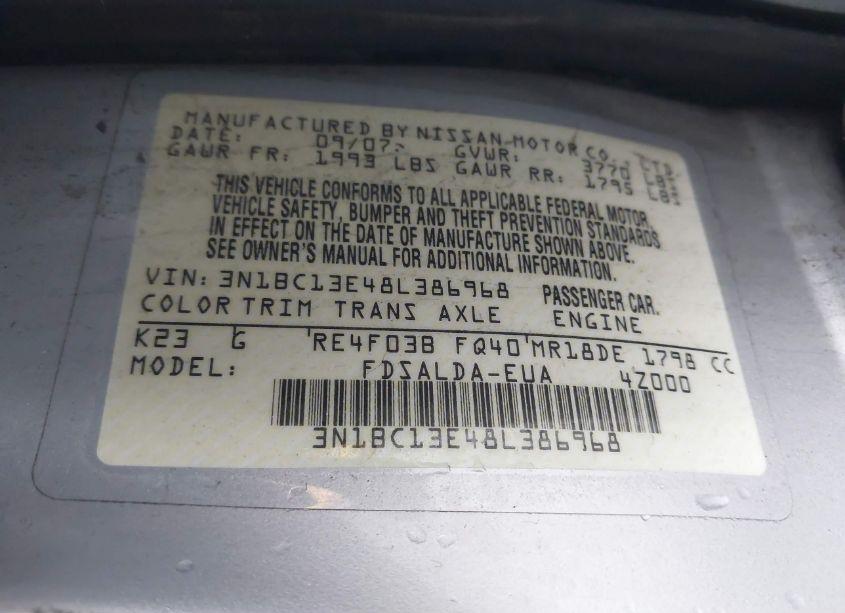 Photo 9 of 2008 Nissan Versa 1.8S (VIN 3N1BC13E48L386968)