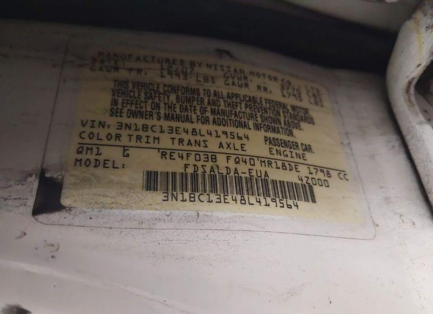 Photo 9 of 2008 Nissan Versa 1.8S (VIN 3N1BC13E48L419564)