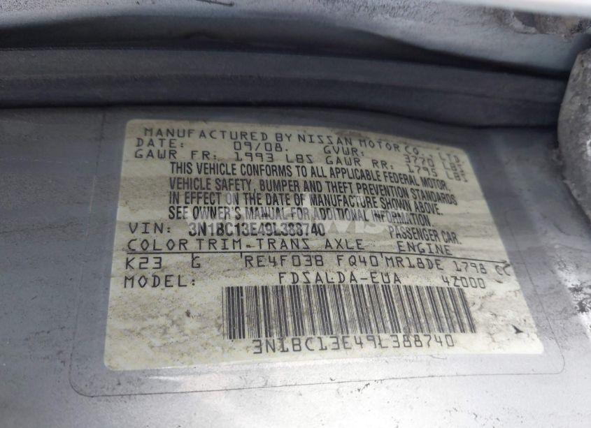 Photo 9 of 2009 Nissan Versa 1.8S (VIN 3N1BC13E49L388740)