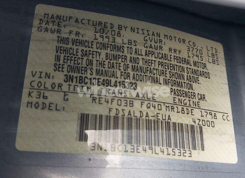 Photo 9 of 2009 Nissan Versa 1.8S (VIN 3N1BC13E49L415323)